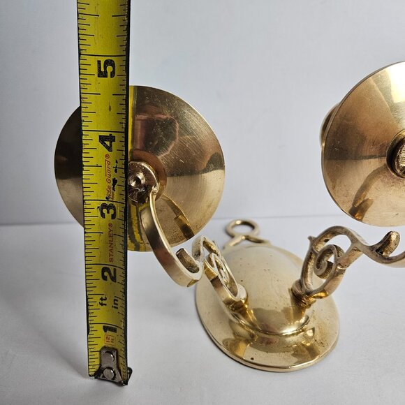Vtg Solid Brass Candle Holder Double Ornate Scrolled Wall Sconce 6.25”t x 6.5"w - Picture 10 of 16